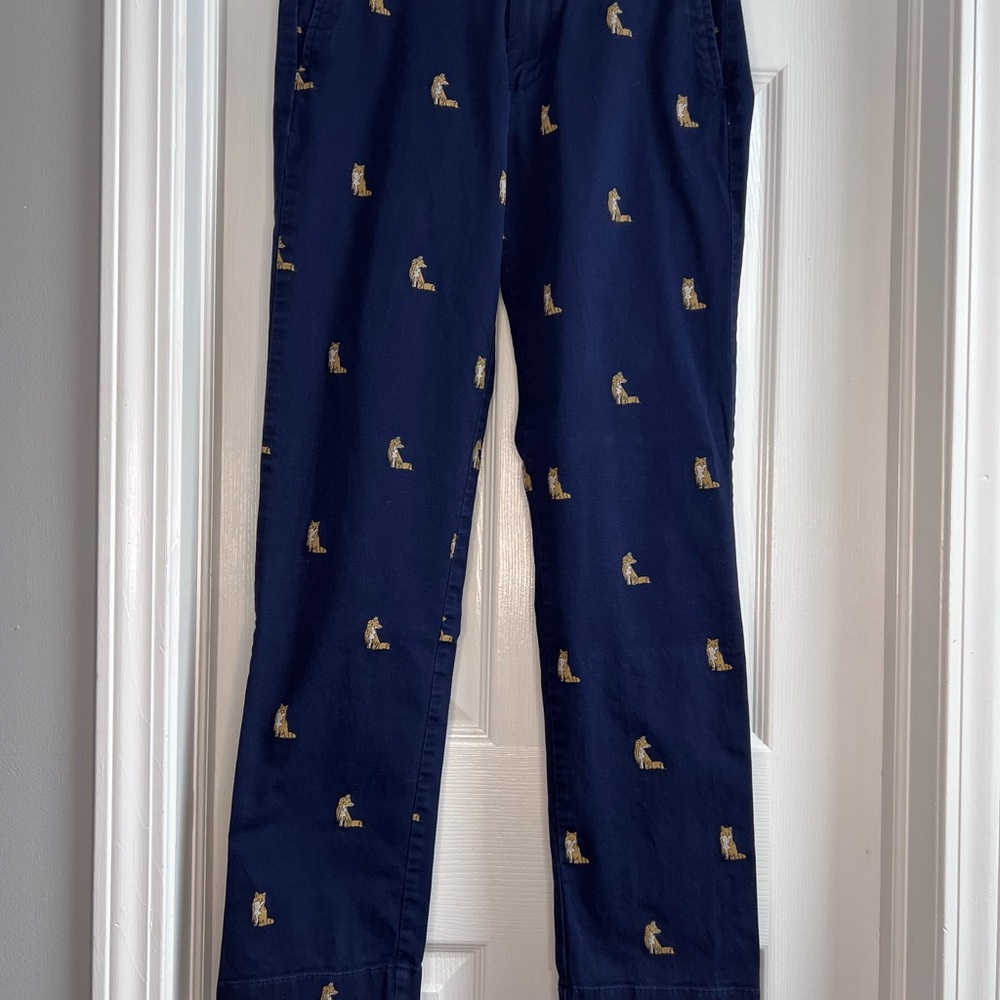 Navy Pants with Gold Dog Embroidery